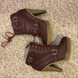 Red lace up booties